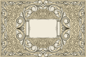 Decorative ornate retro floral blank card template