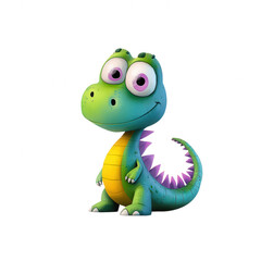 Fototapeta premium Friendly Green Dinosaur Standing Upright on Two Legs with Animated Background