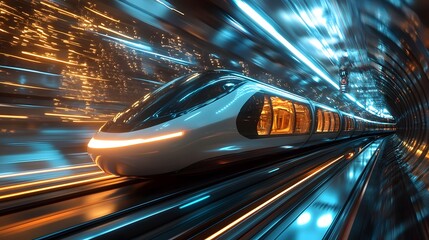 Fototapeta premium Fast train in motion. Concepts of transportation, travel, logistics, and tourism,