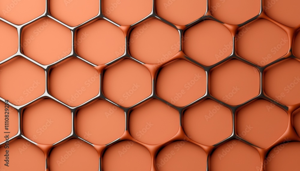 Fototapete a close-up view of a hexagonal pattern with an orange hue, showcasing geometric shapes and smooth te