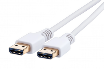 High-Quality White Headphones with Multiple USB Cables Coiled Display for Electronics Sales Demo