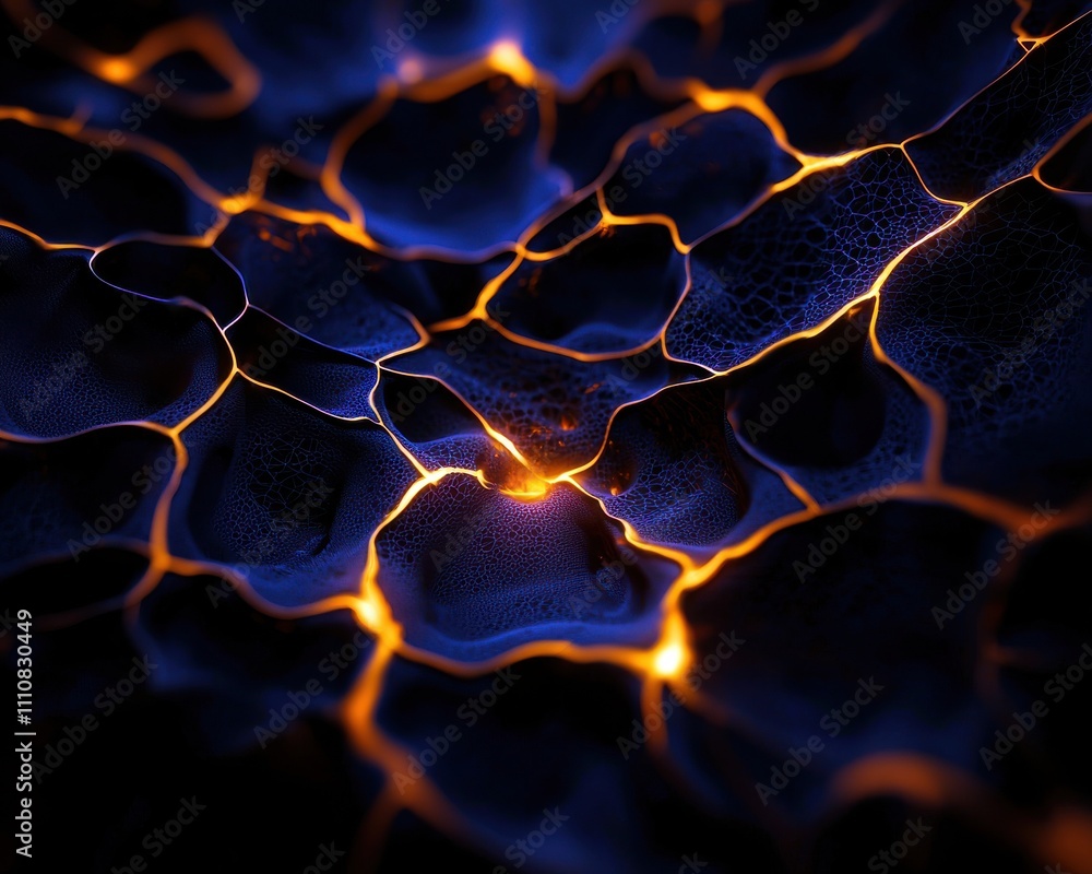 Leinwandbilder a mesmerizing abstract image featuring glowing cracks on a dark surface, creating a striking contras