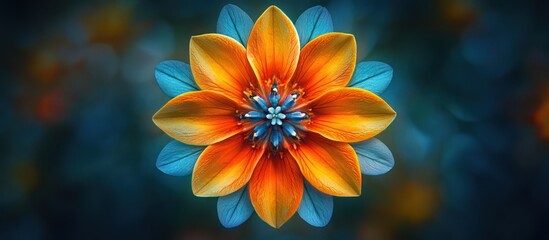 Fototapeta premium A close-up of an orange and blue flower with a blurred background.