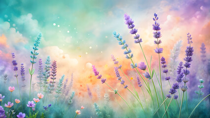 Obraz premium Pastel Watercolor Blend in Peach, Lavender, and Mint. Perfect for: Spring events, Artistic branding, Pastel-themed decor