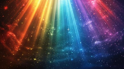 Fototapeta premium A vibrant cosmic background with colorful light rays and sparkling stars.