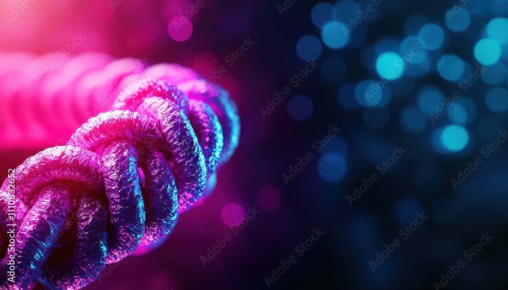 Aufkleber A close-up of a vibrant, twisted rope illuminated by colorful lights, creating a dynamic and abstract visual effect.
