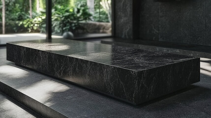 elegant black marble coffee table in a modern living room setting