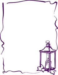 Cozy autumn. Wavy frame with a plot picture on the theme of autumn in purple. Flat digital illustration on a transparent background (png)