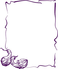 Cozy autumn. Wavy frame with a plot picture on the theme of autumn in purple. Flat digital illustration on a transparent background (png)