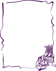 Cozy autumn. Wavy frame with a plot picture on the theme of autumn in purple. Flat digital illustration on a transparent background (png)