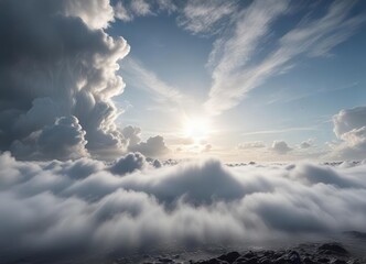 Obraz premium Cloudy sky with a layer of fog and cloud cover, outdoor, cloudy