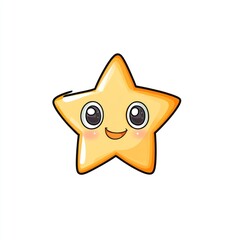 Cute cartoon golden star character with a smiling face and big eyes.