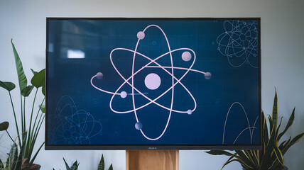 Atomic splitting diagram showing the process of nuclear fission, where a heavy nucleus splits into smaller nuclei, releasing energy and neutrons. 