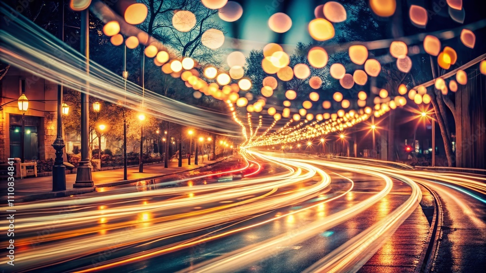 Poster vintage style photography of abstract light trails in the dark capturing the mystique of nighttime i