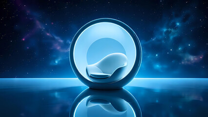 Futuristic pod chair with nebula backgroun. Ai generated