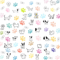 Set of cute dog and paws patterns. 