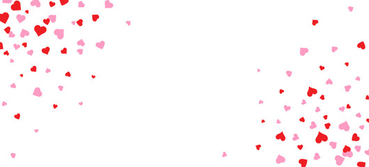 Heart shape pink and red confetti vector frame isolated on white background. Love valentine's background with pink hearts over white.