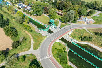 Bridge at floodgate in Przegalina, late summer, Sobieszewska Island, northern Poland