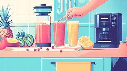 Fresh Fruit Smoothies Prepared In Modern Kitchen