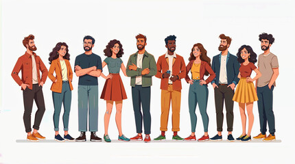 Obraz premium An image showing employees of different ethnic backgrounds coming together to celebrate diversity on a white background. The young people stand side by side, diversity. illustration vector.