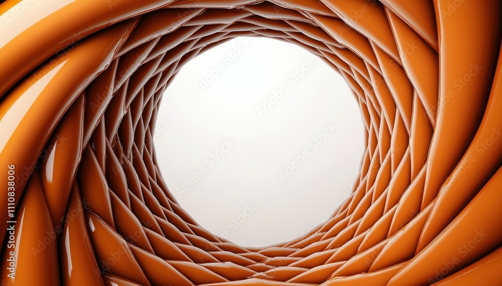 Fototapete A circular tunnel with intertwining orange patterns, creating a visually striking and abstract perspective towards a blank center.