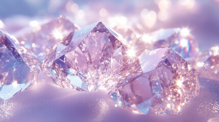 Obraz premium Close-up of sparkling lavender-hued gemstones reflecting light.
