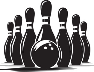 Bowling ball strike pin silhouette vector illustration isolated on a white background