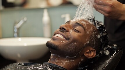 Man Receiving a Relaxing Hair Wash at the Barber Shop
