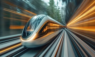 Fototapeta premium Fast train in motion. Concepts of transportation, travel, logistics, and tourism,