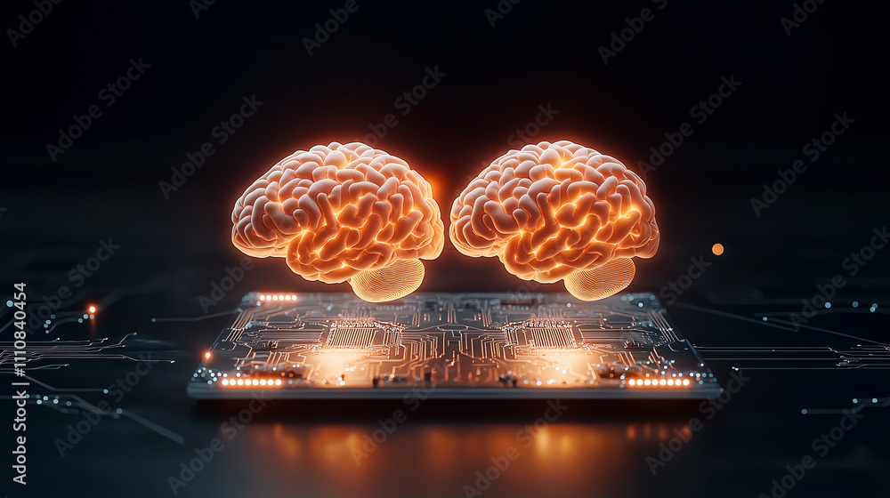 Aufkleber illuminated brains on circuit board symbolize advanced technology and intelligence. this striking im