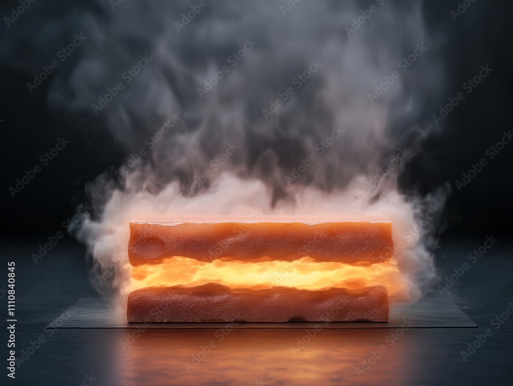 Aufkleber a glowing, smoky block emits vibrant orange light against a dark background, creating an atmospheric