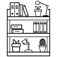 a collection of books on a shelf with a clock and a plant 