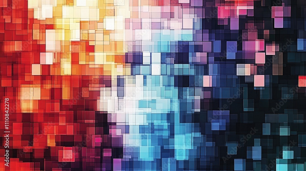 Poster abstract pixelated pattern in bold colors creating a digital aesthetic