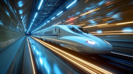 Fast train in motion. Concepts of transportation, travel, logistics, and tourism,


