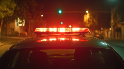 Emergency Police Vehicle at Night - Red Lights Blinking