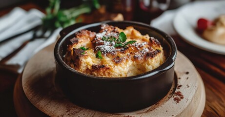 Premium Restaurant Bread Pudding. AI generated illustration.