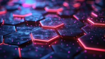 Fototapeta premium A vibrant, glowing hexagonal pattern with a futuristic design and sparkling elements.