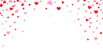 Red and pink flying hearts isolated on transparent background. Vector Confetti decoration for Valentines day.