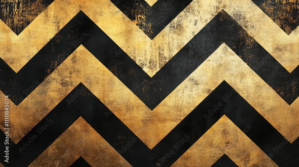 Poster bold zigzag pattern in alternating black and gold lines