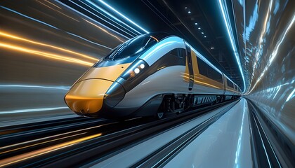 Fototapeta premium Fast train in motion. Concepts of transportation, travel, logistics, and tourism,