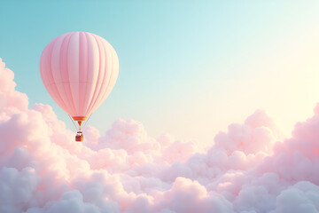Naklejka premium Serene Pink Hot Air Balloon Drifting Through Dreamy Cotton-Candy Cloud Paradise