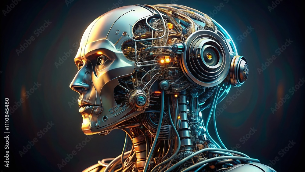 Poster x-ray of a decommissioned android head shell: exploring the intricacies of technology and design in 