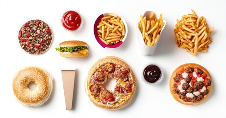 Assorted Fast Food Products. AI generated illustration.