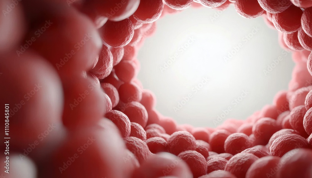 Leinwandbilder A close-up view of red spheres creating a tunnel-like structure, suggesting an abstract representation of cellular or molecular environments.