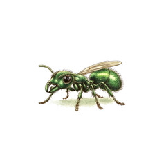 Fototapeta premium Detailed Illustration of a Green Ant Carrying Food