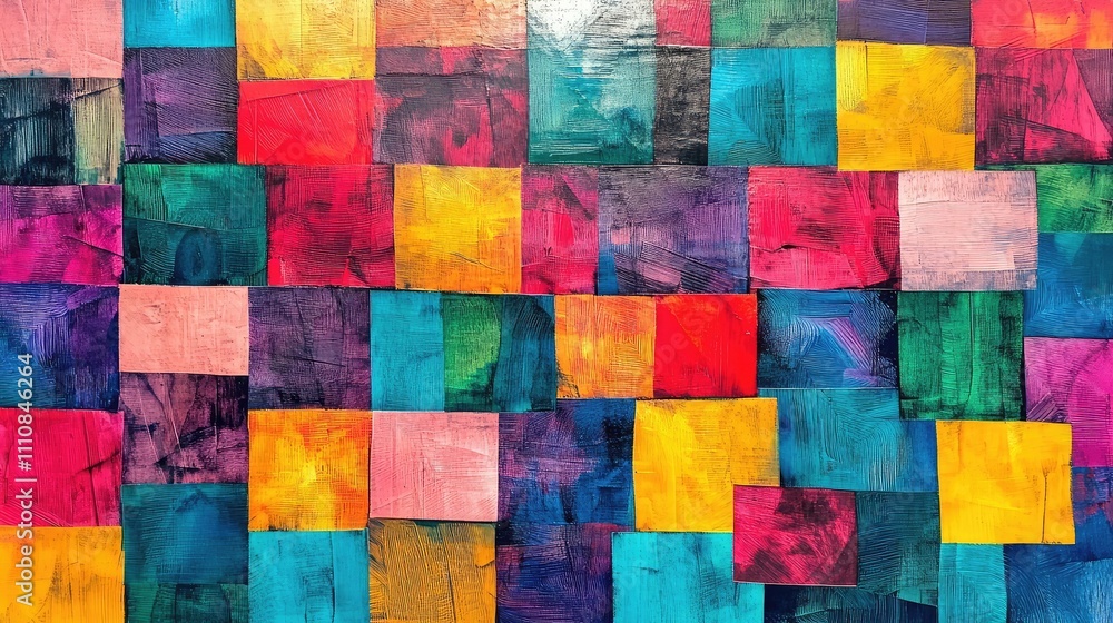 Poster colorful square pattern with overlapping transparent shapes