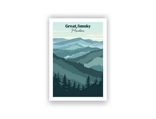 Fototapeta premium Great Smoky Mountains, USA Vintage Travel Posters. Vector illustration. High Quality Prints