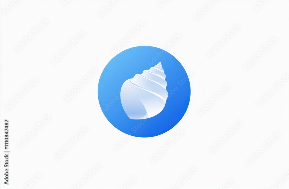Poster here's a description and keywords for your image.. seashell icon white spiral shell in a blue circle