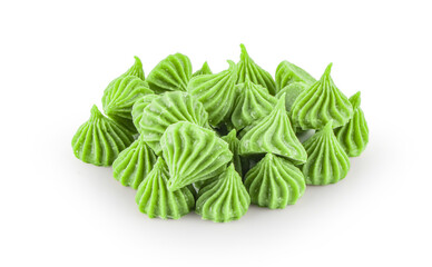 Aalaw or Alua Thai candy traditional sweet dessert isolated on white background with clipping path, Thai Ancient Dessert called Alua,Colorful sweet candy made from wheat flour sugar and coconut milk.