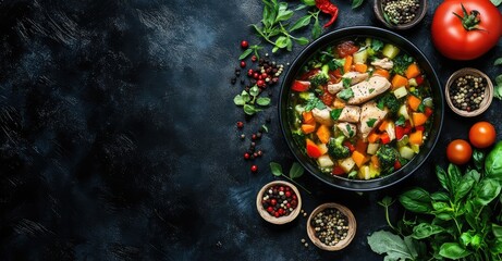 Vegetable Soup with Chicken Fillet. AI generated illustration.